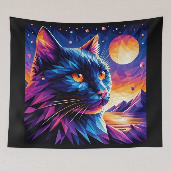 Item preview, Mystical Feline Majesty: Vibrant Geometric Cat Under Starry Night Sky designed and sold by zoughlal.