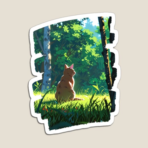 Item preview, "Forest Guardian" anime style cat illustration designed and sold by KatDesings.