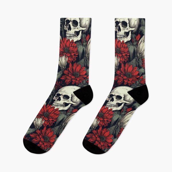 Item preview, Red And Green Floral Skulls designed and sold by karsad.