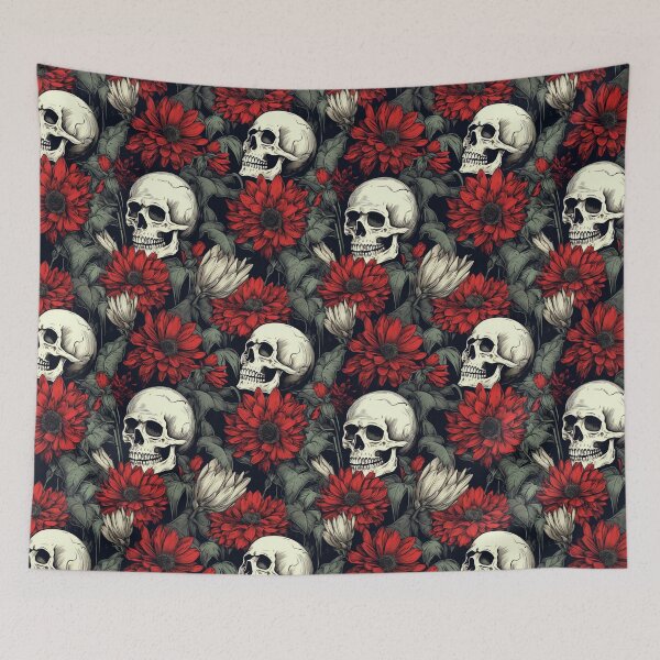 Item preview, Red And Green Floral Skulls designed and sold by karsad.