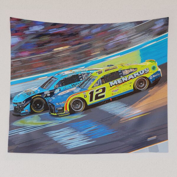 Item preview, Ryan Blaney vs Ross Chastain racing their Nascar Cup Cars at Phoenix Speedway watercolor designed and sold by Rodissimus1984.