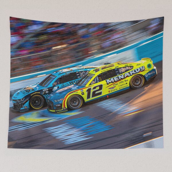 Item preview, Ryan Blaney vs Ross Chastain racing their Nascar Cup Cars at Phoenix Speedway abstract designed and sold by Rodissimus1984.