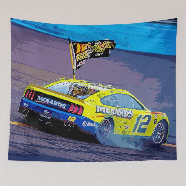 Item preview, Ryan Blaney celebrating by doing donuts in his 2023 Nascar Cup Car watercolor designed and sold by Rodissimus1984.