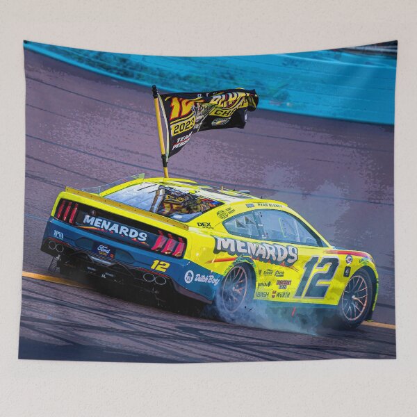 Item preview, Ryan Blaney celebrating by doing donuts in his 2023 Nascar Cup Car abstract designed and sold by Rodissimus1984.
