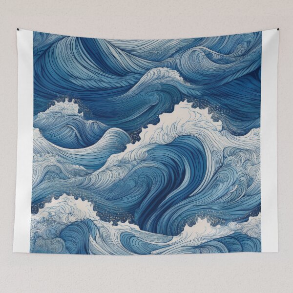 Item preview, Rough sea waves/sky-blue designed and sold by My-fake-places.
