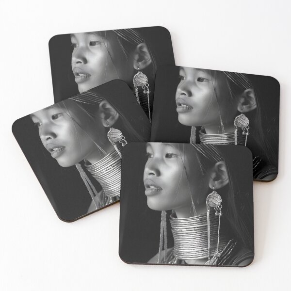 Item preview, Portrait of young girl adorned in traditional jewelry and neck rings, designed and sold by Artessie.
