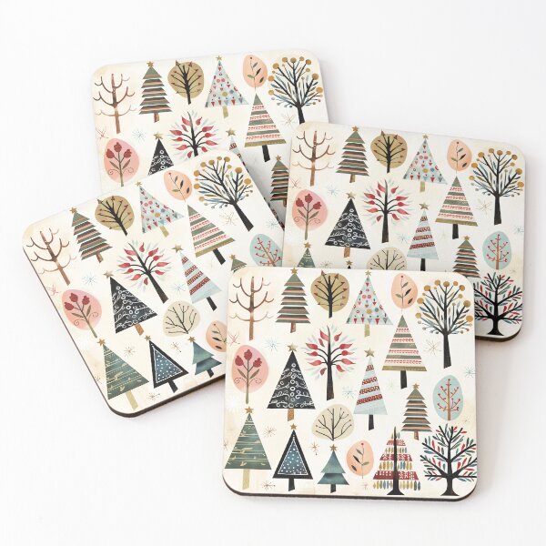 Item preview, line art doodle folk  art Christmas trees boho, Christmas pattern designed and sold by Inktown.