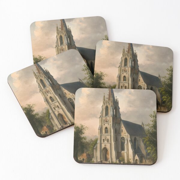 Item preview, Gothic Medieval Church Art Print in Oil Painting Style designed and sold by PastCanvas.
