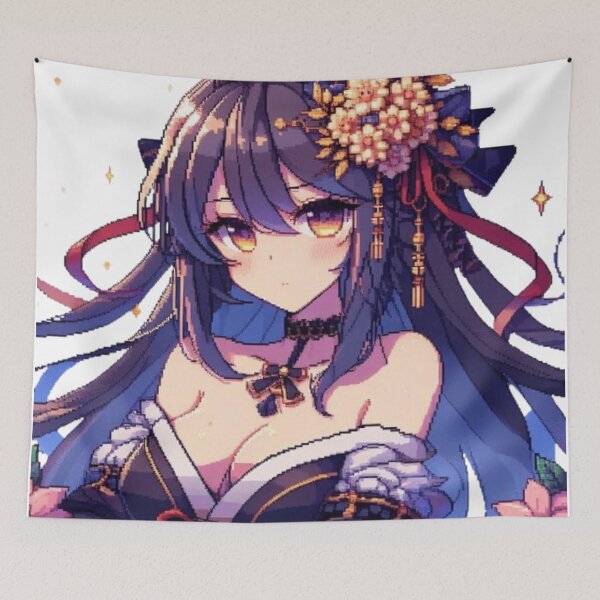 Item preview, Maiden of the Eternal Flower | Anime Character with Dark Hair and Orange Flowers - Design with Golden Details and Yellow Eyes designed and sold by tuschollos.