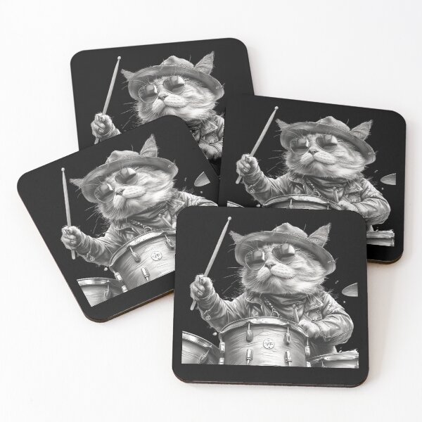 Item preview,  CAT PLAYING DRUMS designed and sold by ArtFeverShop.