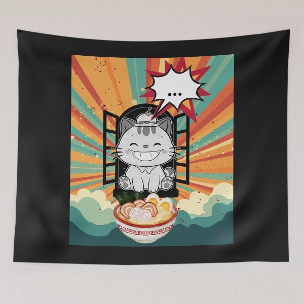 Item preview,  Cat in the Open Window with a Bowl of Ramen designed and sold by MarcelooArt.