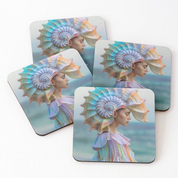 Item preview, "Shell-Crowned Woman in Swirling Colors Portrait" designed and sold by MacroArtHub.