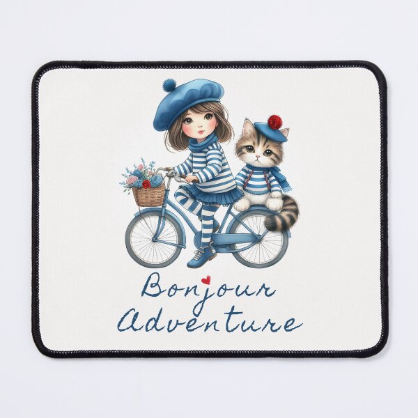 Item preview, Bonjour Adventure French Girl biking with cute cat designed and sold by Oz64.