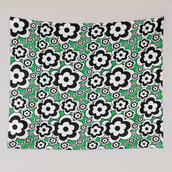 Item preview, Black and White Flowers on Green designed and sold by Lois Eastlund.