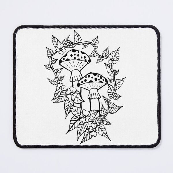Item preview, Spotted Mushrooms Grayscale Flowers And Leaves Border Tattoo Style designed and sold by KayTurtless.