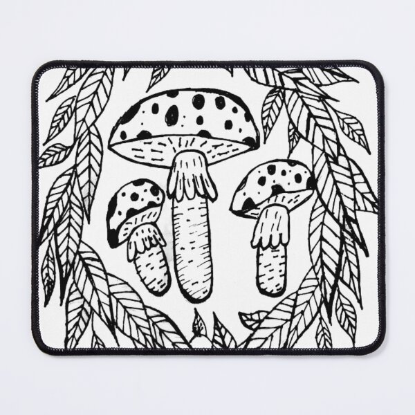 Item preview, 3 Mushrooms Grayscale Tattoo Style Leaves Border  designed and sold by KayTurtless.
