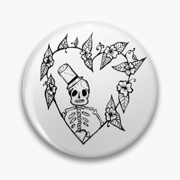 Item preview, Grayscale Tattoo Style Skeleton With Snazzy Top Hat Heart Flower Border  designed and sold by KayTurtless.