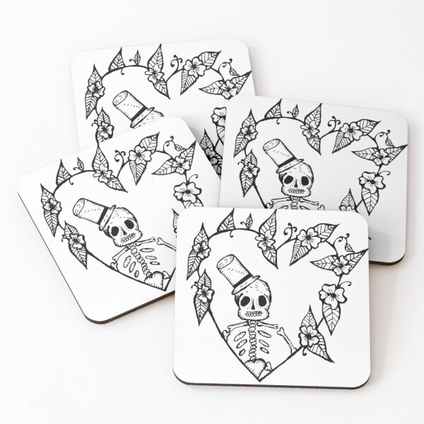 Item preview, Grayscale Tattoo Style Skeleton With Snazzy Top Hat Heart Flower Border  designed and sold by KayTurtless.