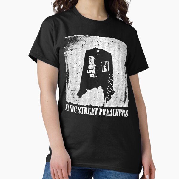 Vista previa del artículo con la obra «Predicadores callejeros maníacos, Nos amas, Todo debe irse, La Santa Biblia, Oro contra el alma, Britpop, Vintage», diseñado y vendido por ElasticaShirts.