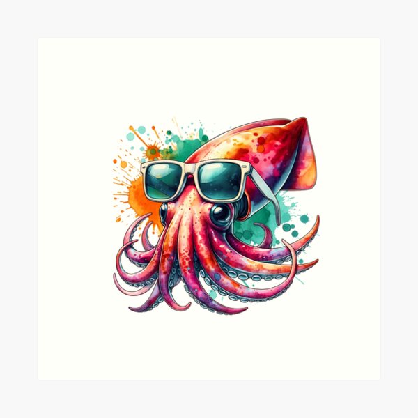 Item preview, Watercolor Giant Squid Wearing Sunglasses designed and sold by TheAnimalZ00.