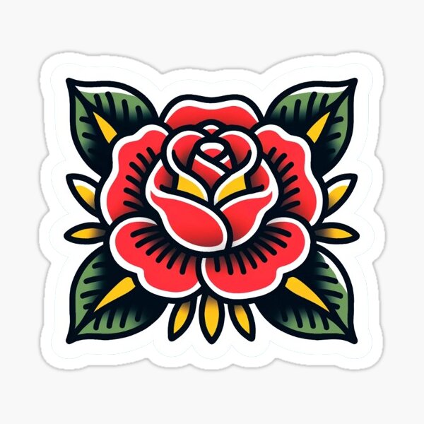 Traditional Rose Tattoo Design Sticker
