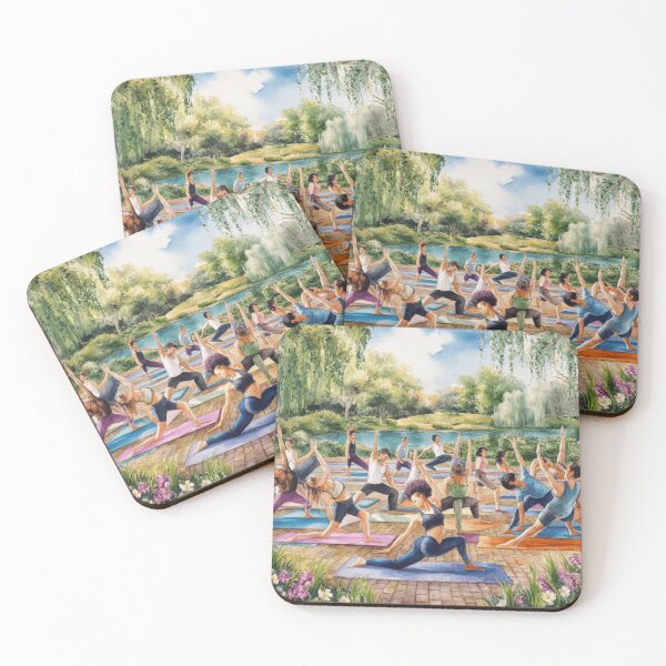 Item preview, Serene Outdoor Yoga Class by the Lake Art Print designed and sold by Bmd4Fitness.