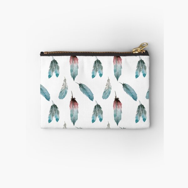 Item preview, Feather Pattern In Blues, White, With A Hint Of Red. Pouches, Laptop Skins & Sleeves designed and sold by 2F72.