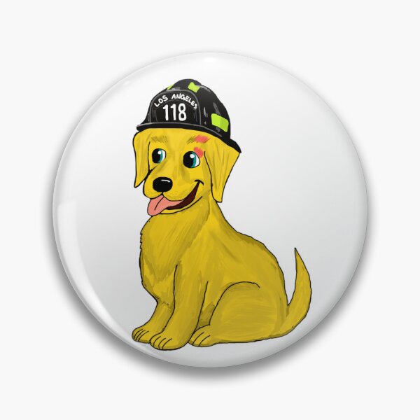 Item preview, Evan Buckley Golden Retriever (with firefighter helmet) designed and sold by RuthandRose.