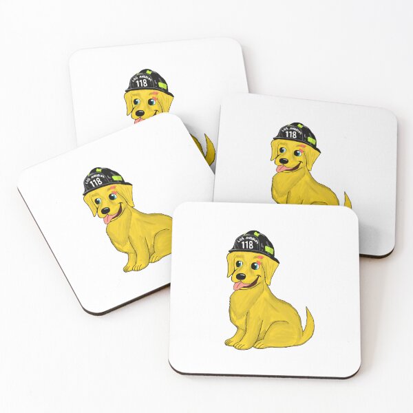 Item preview, Evan Buckley Golden Retriever (with firefighter helmet) designed and sold by RuthandRose.