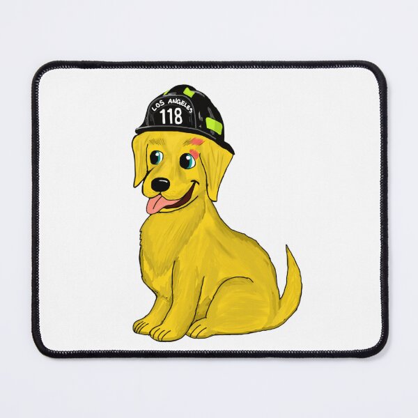 Item preview, Evan Buckley Golden Retriever (with firefighter helmet) designed and sold by RuthandRose.