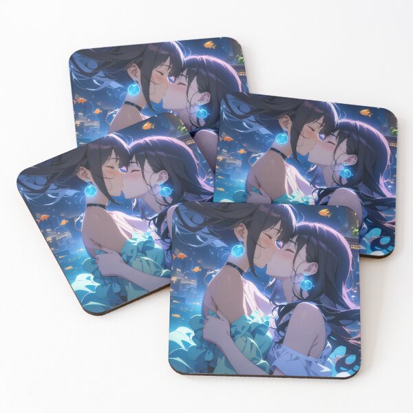 Item preview, Anime Girls Kissing in Underwater City designed and sold by ByteyCreatives.
