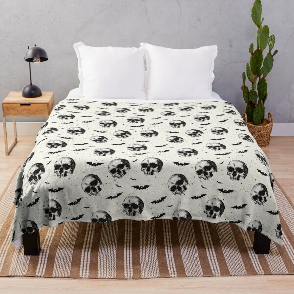 Item preview, Halloween Grunge Skulls and Bats Pattern on Cream Background Small designed and sold by AgathaZolastore.