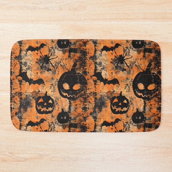 Item preview, Grunge Halloween Pumpkins, Spiders and Bats on Orange Background designed and sold by AgathaZolastore.