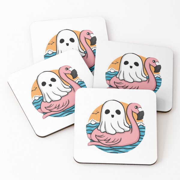 Item preview, Vintage Retro Kawaii Ghost Chilling on Flamingo 2 designed and sold by MyNiceDesigns.