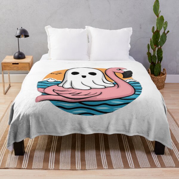 Item preview, Vintage Retro Kawaii Ghost Chilling on Flamingo 2 designed and sold by MyNiceDesigns.