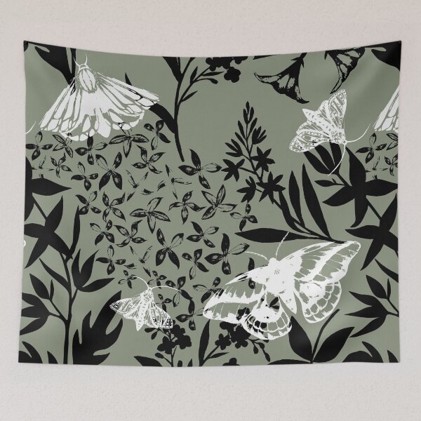 Item preview, moths and flowers graphic pattern  designed and sold by LindaSitniece.