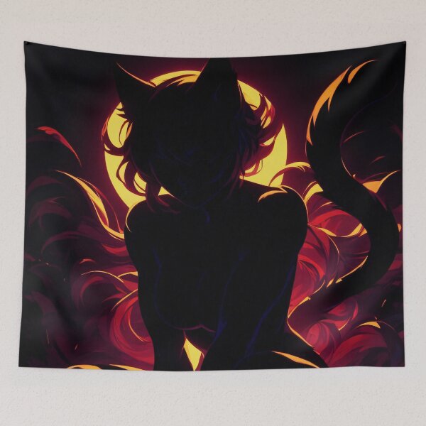 Item preview, Cute Anime Catgirl dynamic pose - Silhouette Art designed and sold by ByteyCreatives.