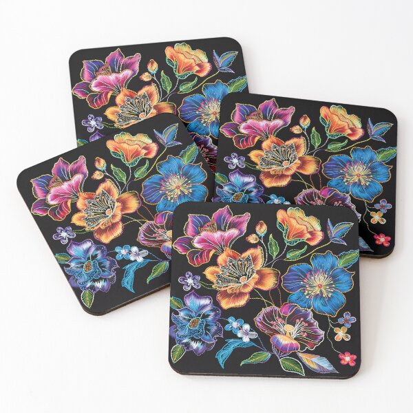 Item preview, "Midnight Garden: Embroidered Floral Fantasy" designed and sold by Art-Vortex-fr.