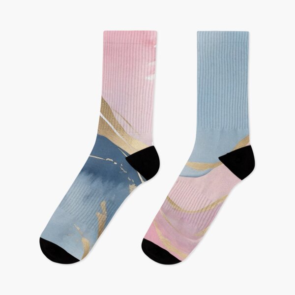 Aperçu de l'œuvre Élégance sereine : aquarelle bleue avec des accents dorés et roses créée et vendue par FreedomToDesign.