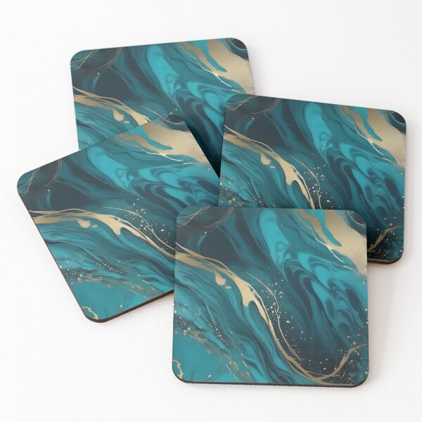 Item preview, Oceanic Elegance: Teal and Blue Abstract with Golden Highlights designed and sold by FreedomToDesign.