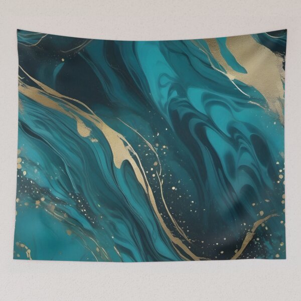 Item preview, Oceanic Elegance: Teal and Blue Abstract with Golden Highlights designed and sold by FreedomToDesign.