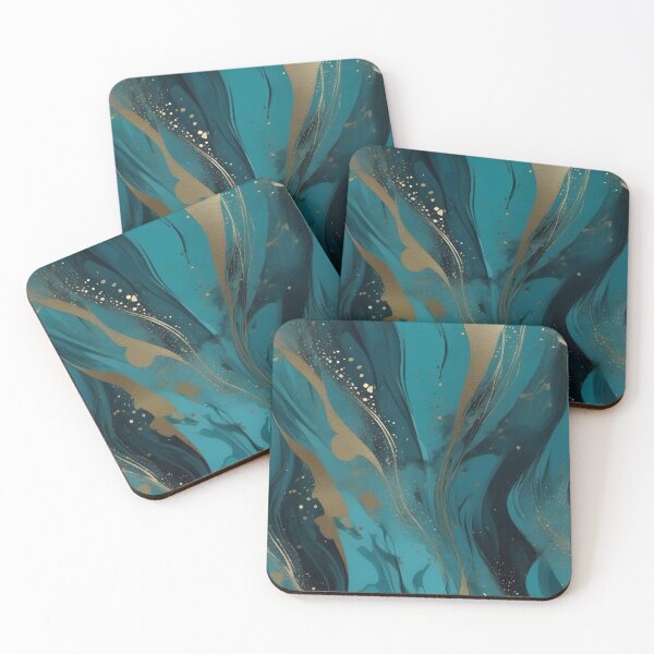Item preview, Tranquil Depths: Fluid Teal Design with Gold Accents designed and sold by FreedomToDesign.