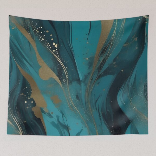 Item preview, Tranquil Depths: Fluid Teal Design with Gold Accents designed and sold by FreedomToDesign.