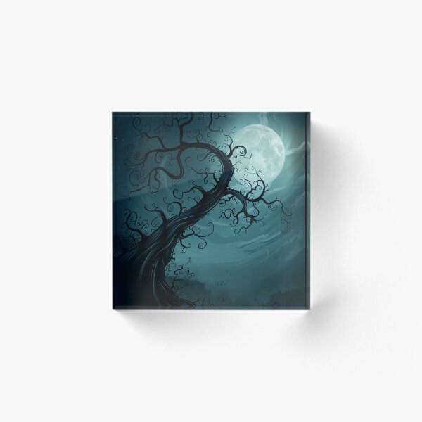 Item preview, Una silueta de árbol retorcido contra una luna llena en un cielo nocturno designed and sold by Jerhus.