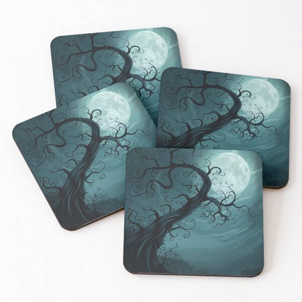 Item preview, A twisted tree silhouette against a full moon in a night sky designed and sold by Jerhus.