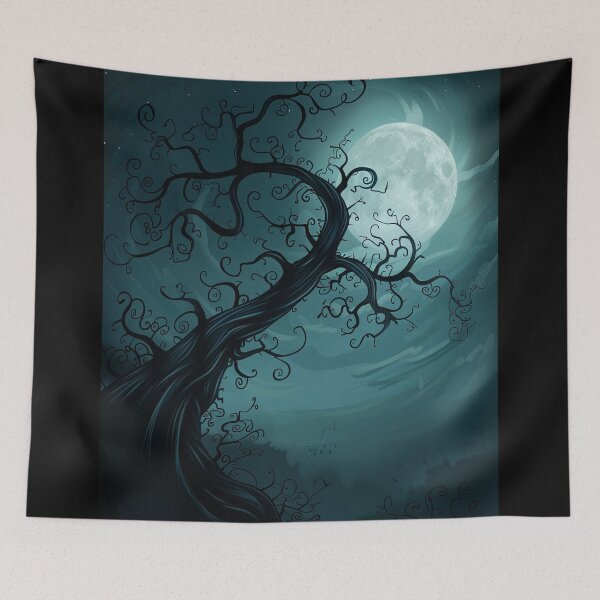 Item preview, A twisted tree silhouette against a full moon in a night sky designed and sold by Jerhus.