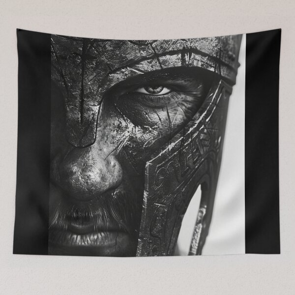 Item preview, Close-up of the face of a warrior in a helmet designed and sold by Jerhus.