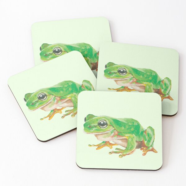 Item preview, Green Tree Frog Under Leaf Watercolor Painting  designed and sold by harrifangs.