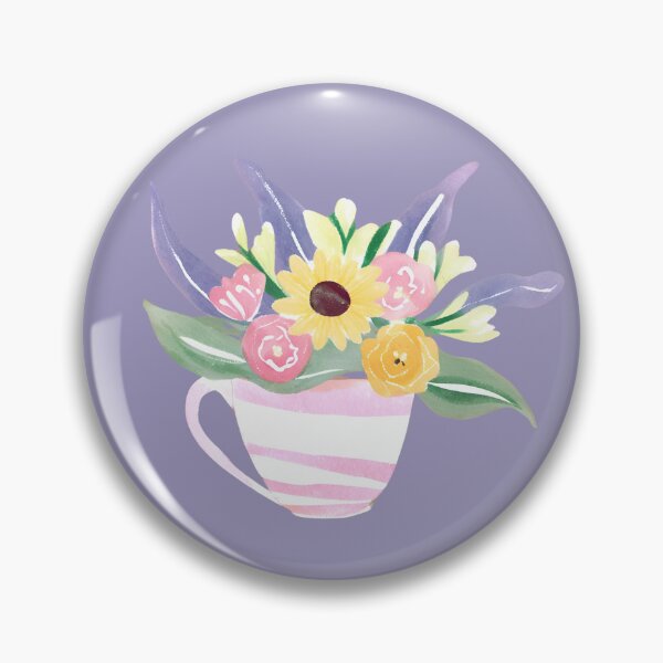 Artikelvorschau, Teetasse und Blumenstrauß, niedliches Aquarell entworfen und verkauft von FarmOfCuties.