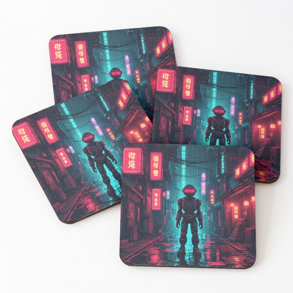 Item preview, Robot in traditional cyberpunk street designed and sold by AIExtinctionist.